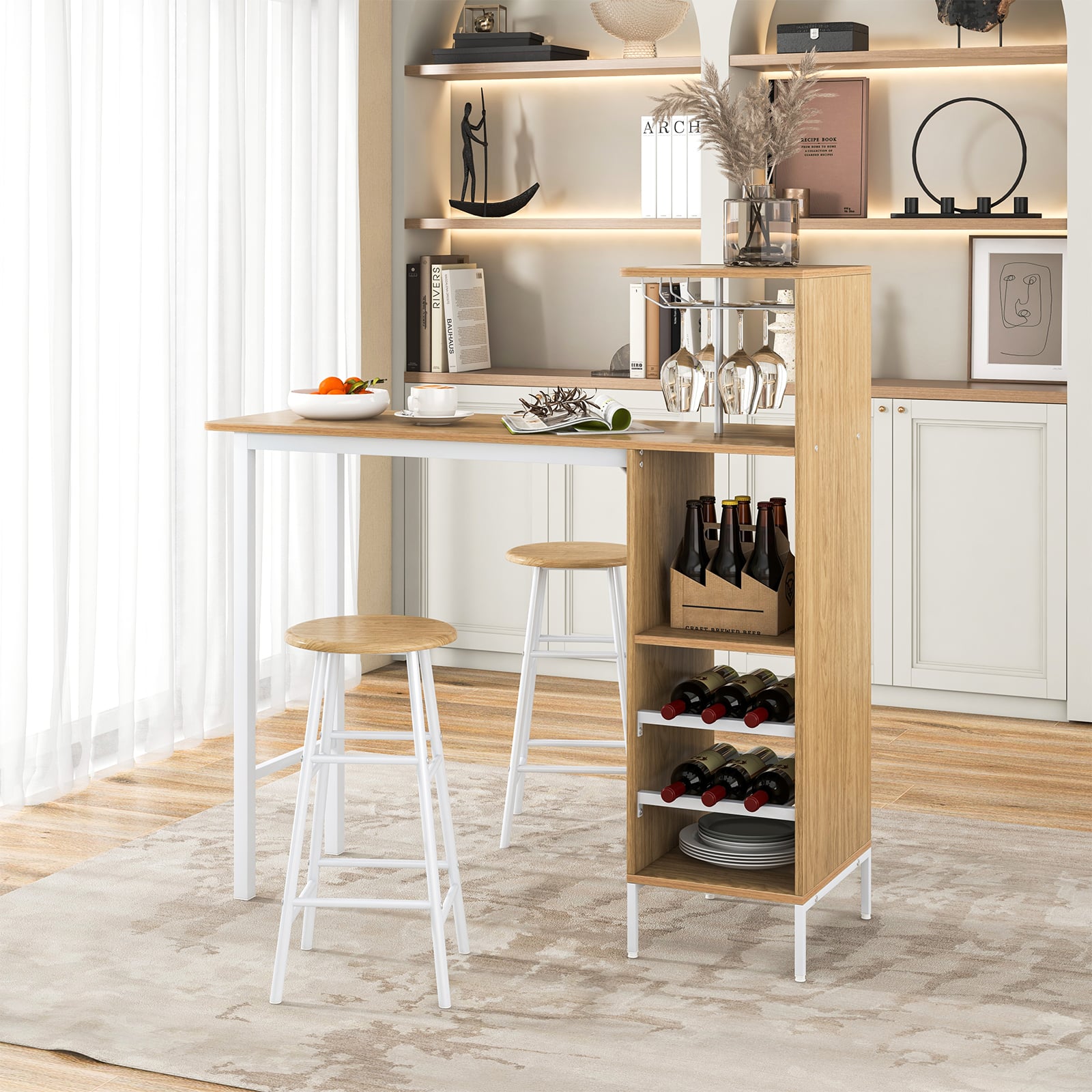 Counter Height Dining Table Set for Bistro Living Room-Natural