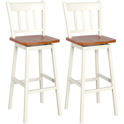 Set of 2 Rubber Wood Swivel Bar Stools with Backrest and Footrest-Cream