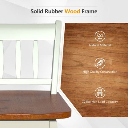 Set of 2 Rubber Wood Swivel Bar Stools with Backrest and Footrest-Cream