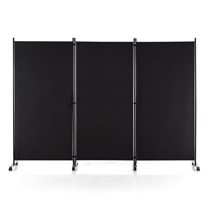 3-Panel Folding Room Divider with Wheels for Living Room Bedroom-Black