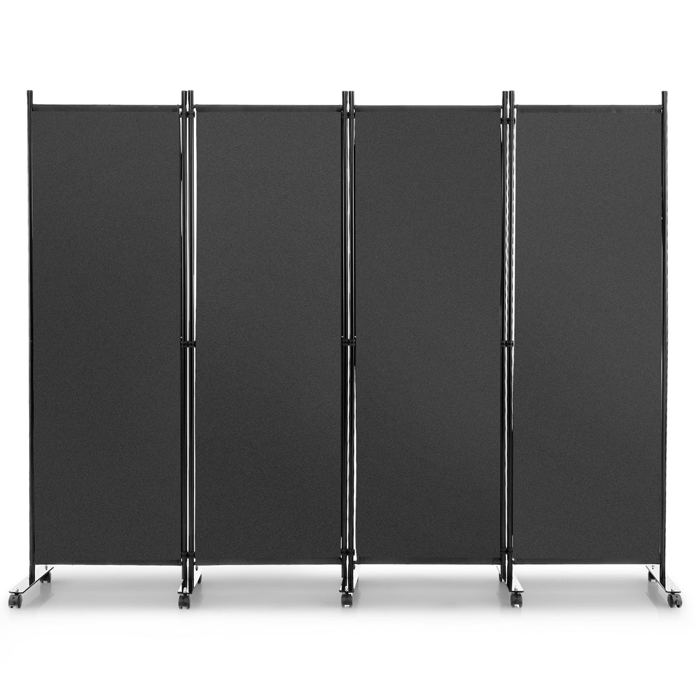 4-Panel Folding Room Divider with Wheels for Living Room Bedroom-Grey