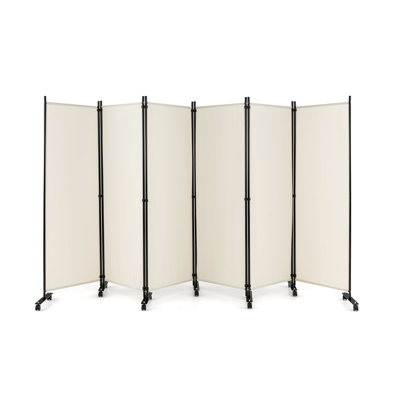6 Panel Room Divider on Wheels-White