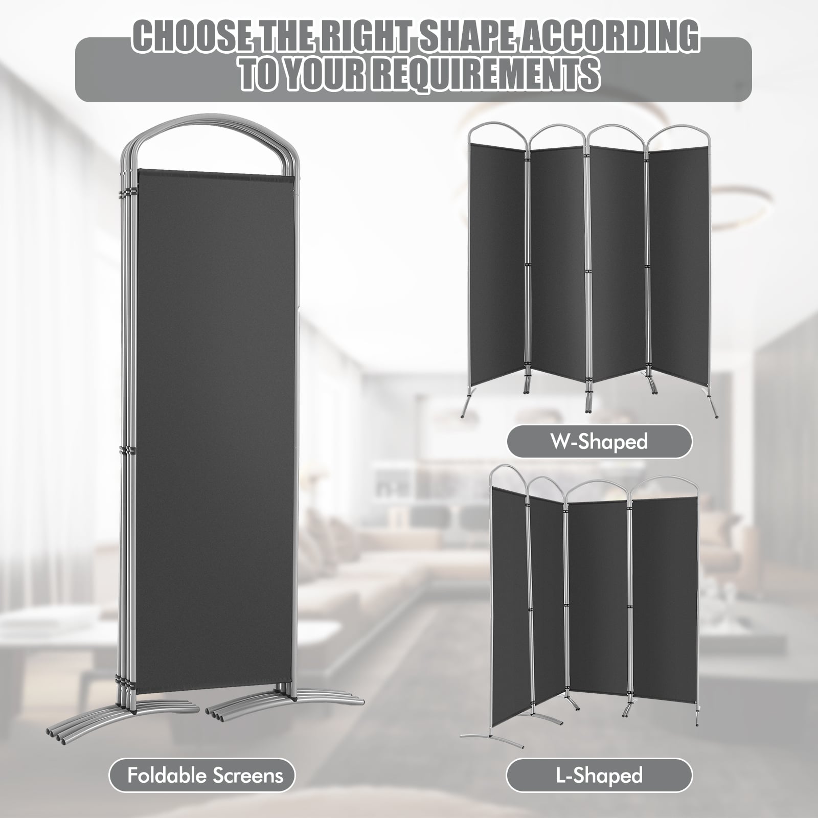 4 Panel Freestanding Folding Room Divider for Living Room Office-Grey