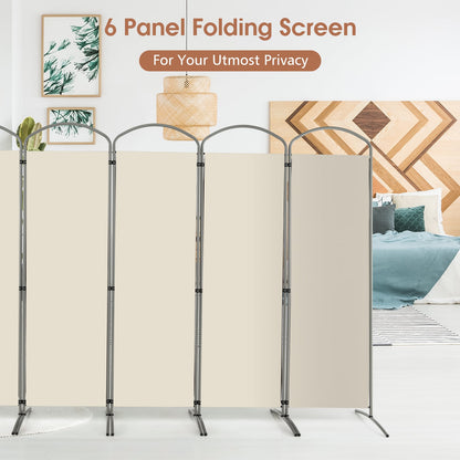 6 Panel Freestanding Folding Room Divider for Home Office-Cream