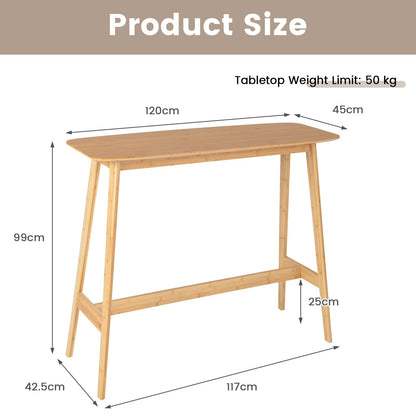 120x45x99cm Bamboo Bar Table with Footrest and Footpads for Home Kitchen -Natural