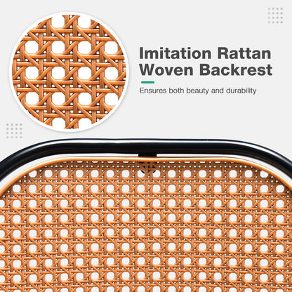 Set of 2 PU Leather Bar Stools with Rattan Backrest and Footrest-Green