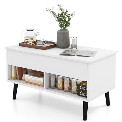 Lift Up Top Coffee Table with Hidden Storage Compartment and Open Shelf-White