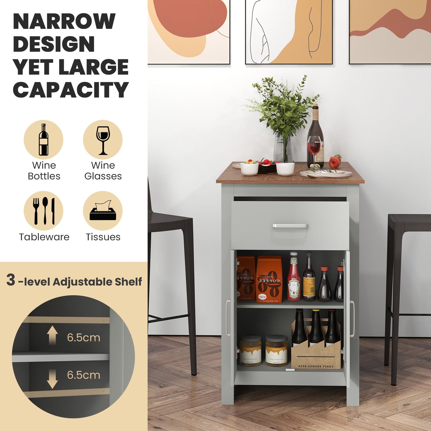 Counter Height Table with Storage Rectangular Pub Dining Table-Grey