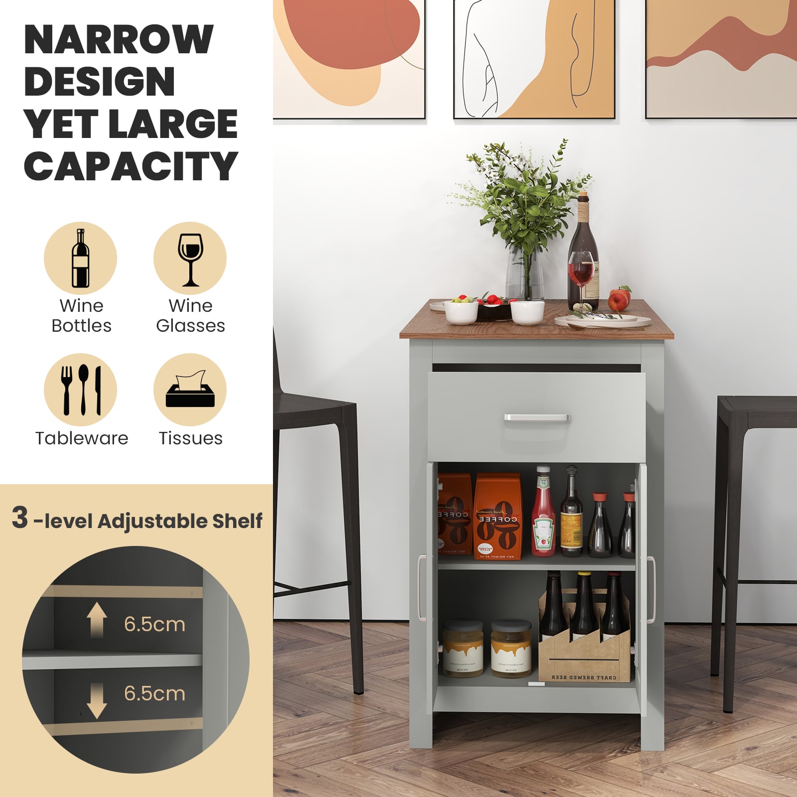 Counter Height Table with Storage Rectangular Pub Dining Table-Grey