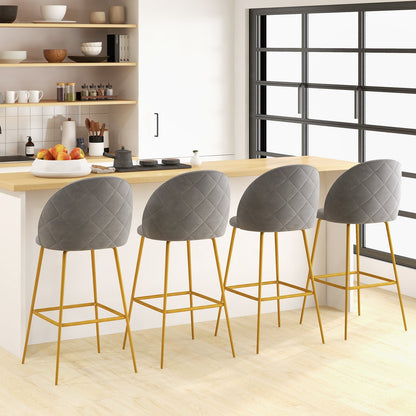 Bar Stools Set of 2 with Curved Backs and Padded Seats-Grey