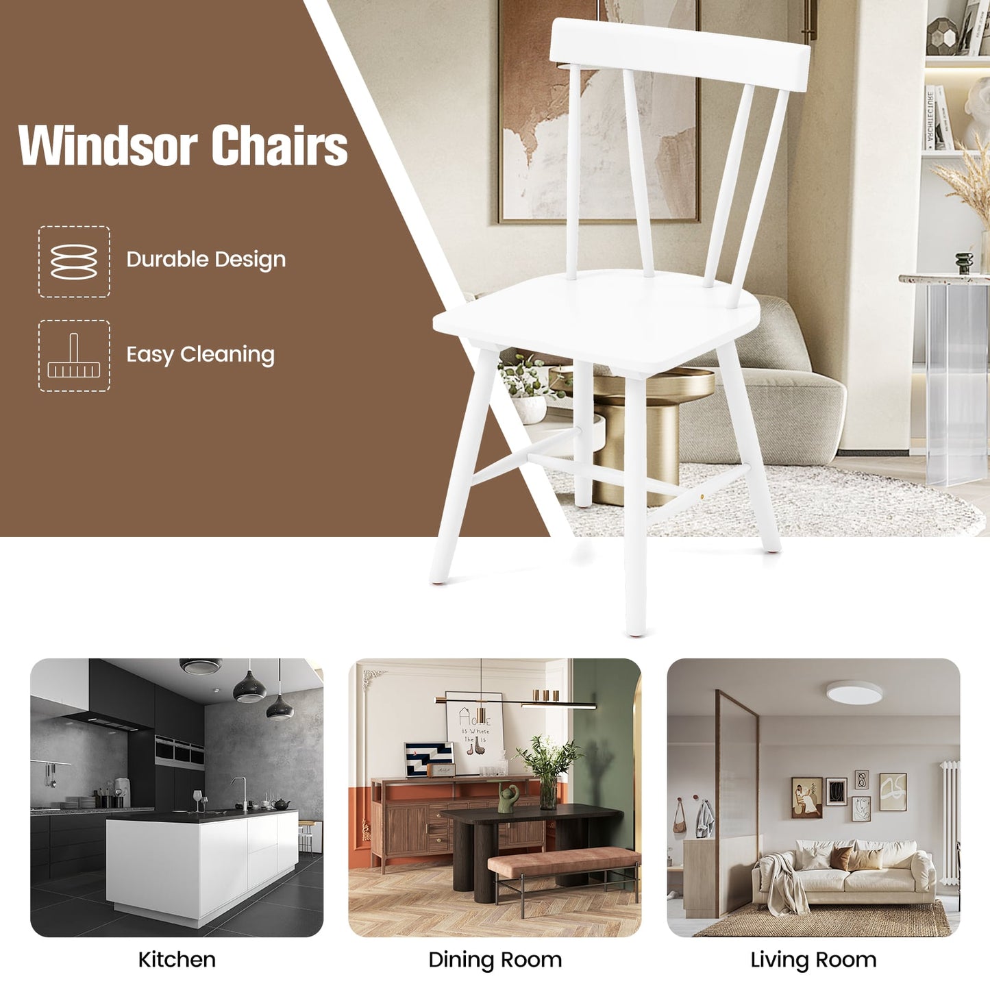 Set of 2 Windsor Chairs-White