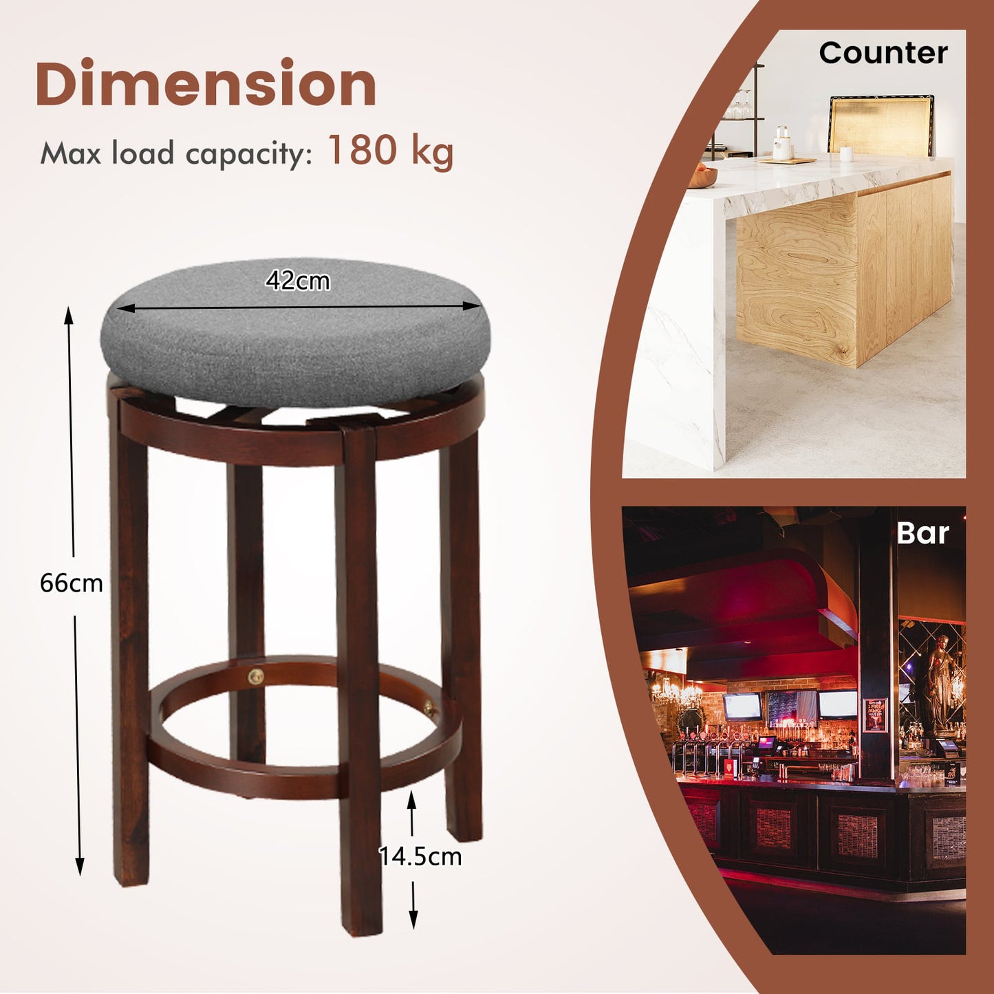Counter Height Stool Set of 2-Grey