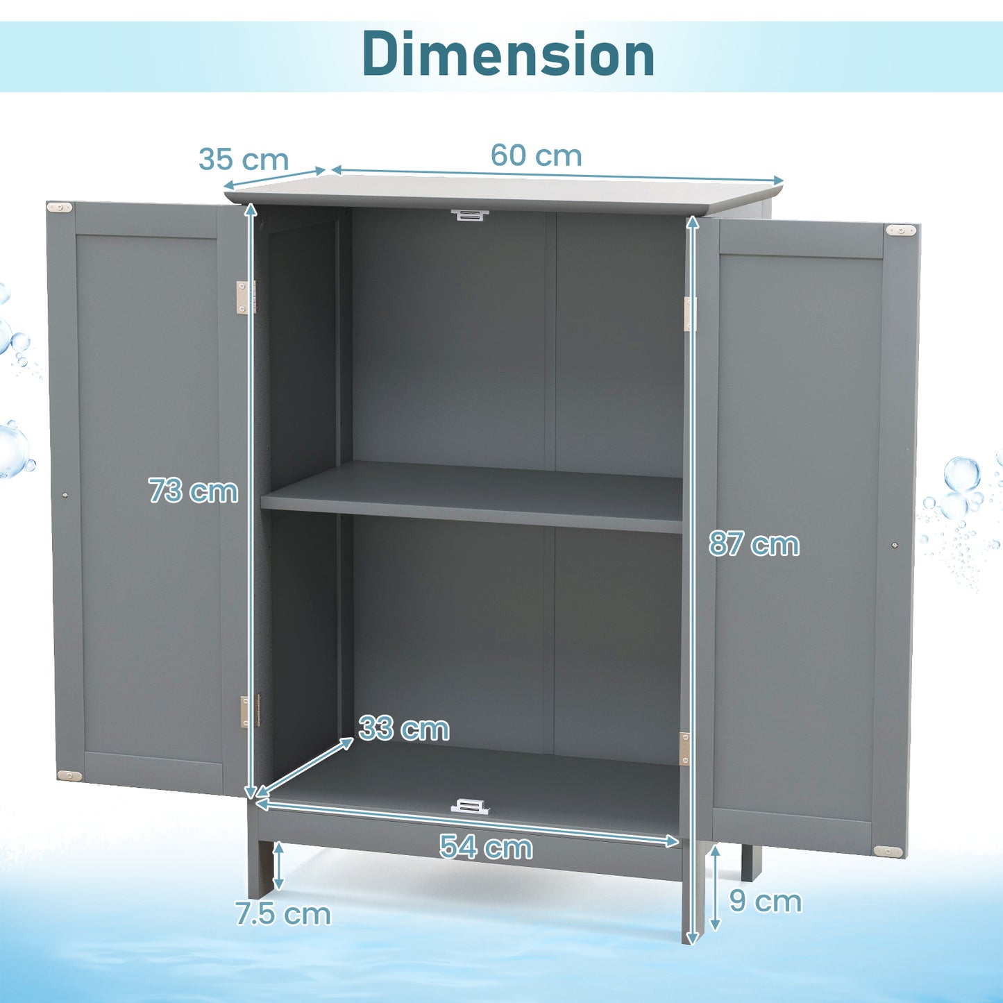 Double Door Bathroom Floor Cabinet with Shelf-Grey