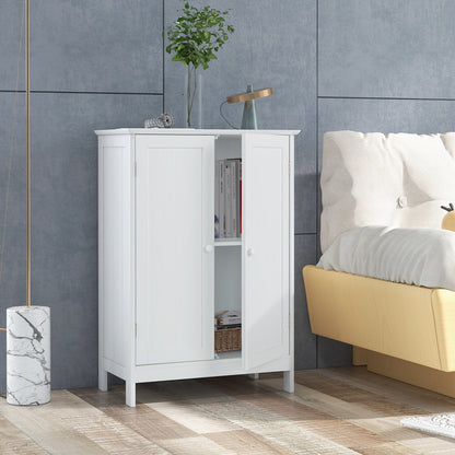 Double Door Bathroom Floor Cabinet with Shelf-White