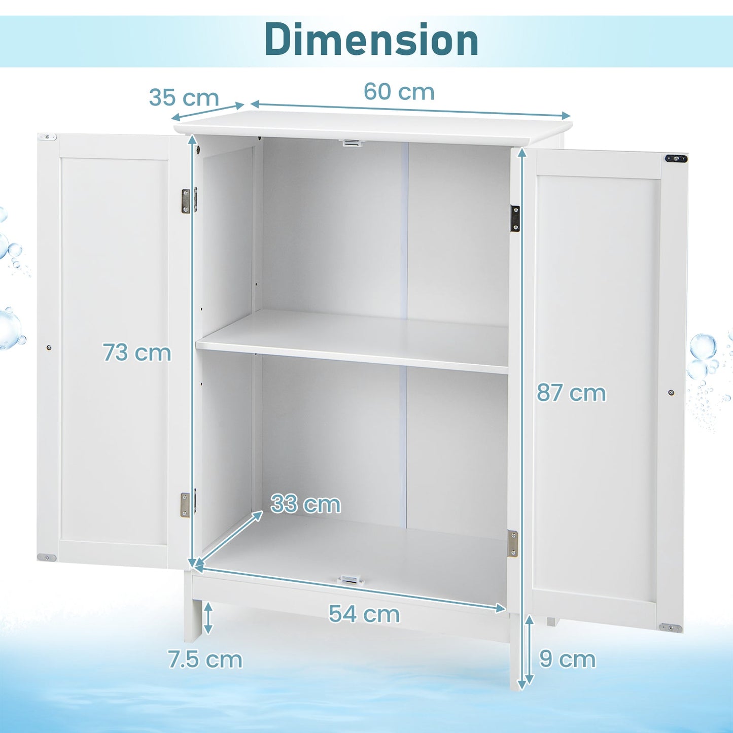 Double Door Bathroom Floor Cabinet with Shelf-White