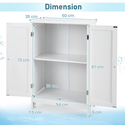 Double Door Bathroom Floor Cabinet with Shelf-White
