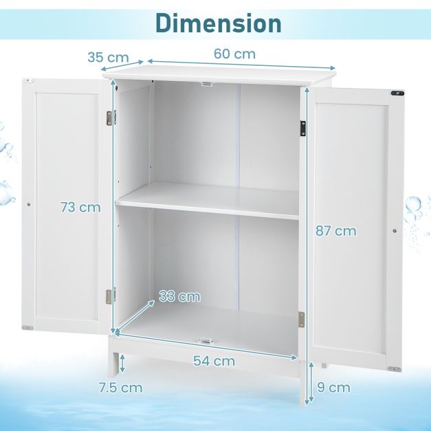 Double Door Bathroom Floor Cabinet with Shelf-White