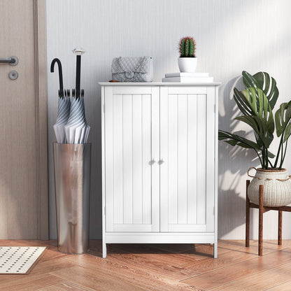 Double Door Bathroom Floor Cabinet with Shelf-White