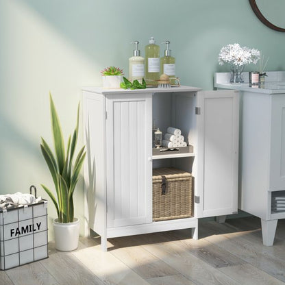 Double Door Bathroom Floor Cabinet with Shelf-White