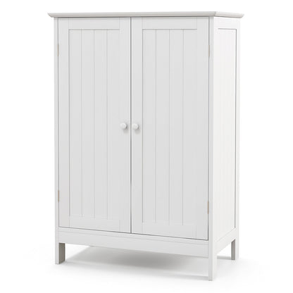 Double Door Bathroom Floor Cabinet with Shelf-White