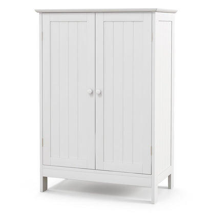Double Door Bathroom Floor Cabinet with Shelf-White