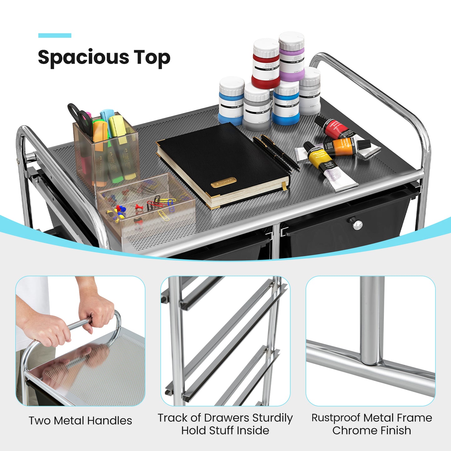 Storage Rolling Cart with 10-Drawer for Tools Scrapbook Paper Organising-Black