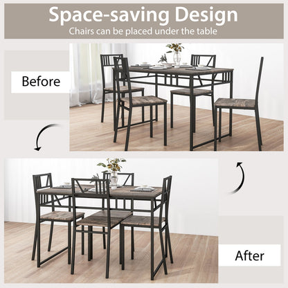 Industrial-Style Kitchen Table and 4 Chairs with Wood Like Tabletop and Metal Frame-Grey