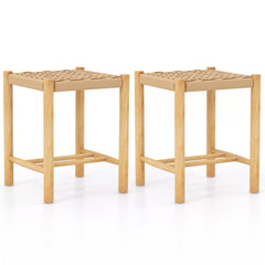 Dining Stool Set of 2 with Rubber Wood Frame and Woven Paper Seat-36 x 36 x 45cm