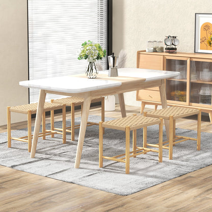 Dining Stool Set of 2 with Rubber Wood Frame and Woven Paper Seat-56 x 36 x 45cm