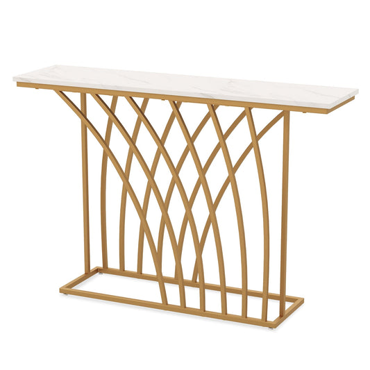 120cm Console Table with Faux Marble Tabletop-White
