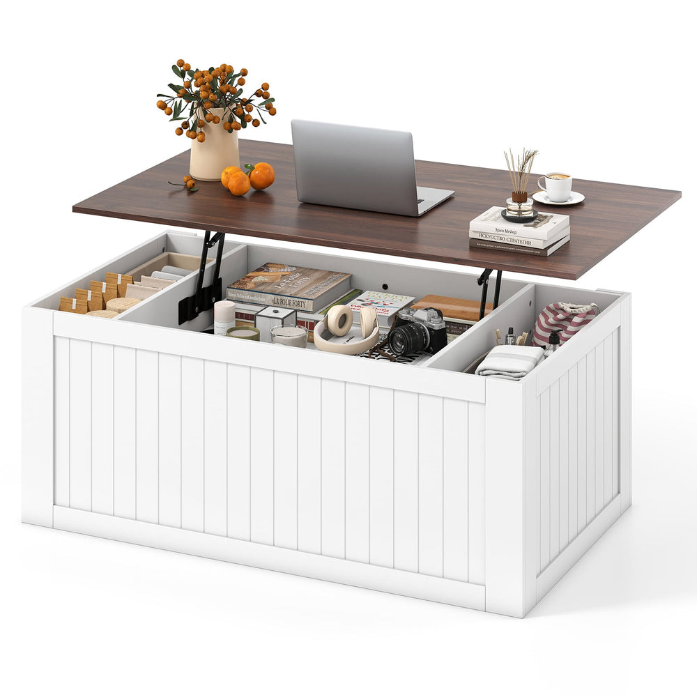 120 cm Lift Top Coffee Table with Barn Sliding Doors and Cabinets for Living Room-White