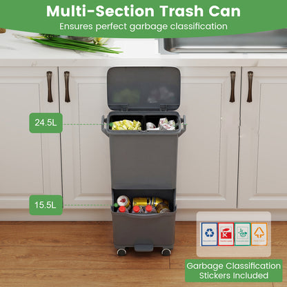 Trash Can with 2 Removable Bins and Tilting Compartment for Kitchen Office-Grey