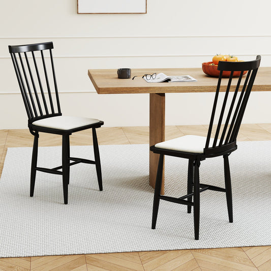 Windsor Dining Chair Set of 2 with Spindle Back for Kitchen and Restaurant-Black