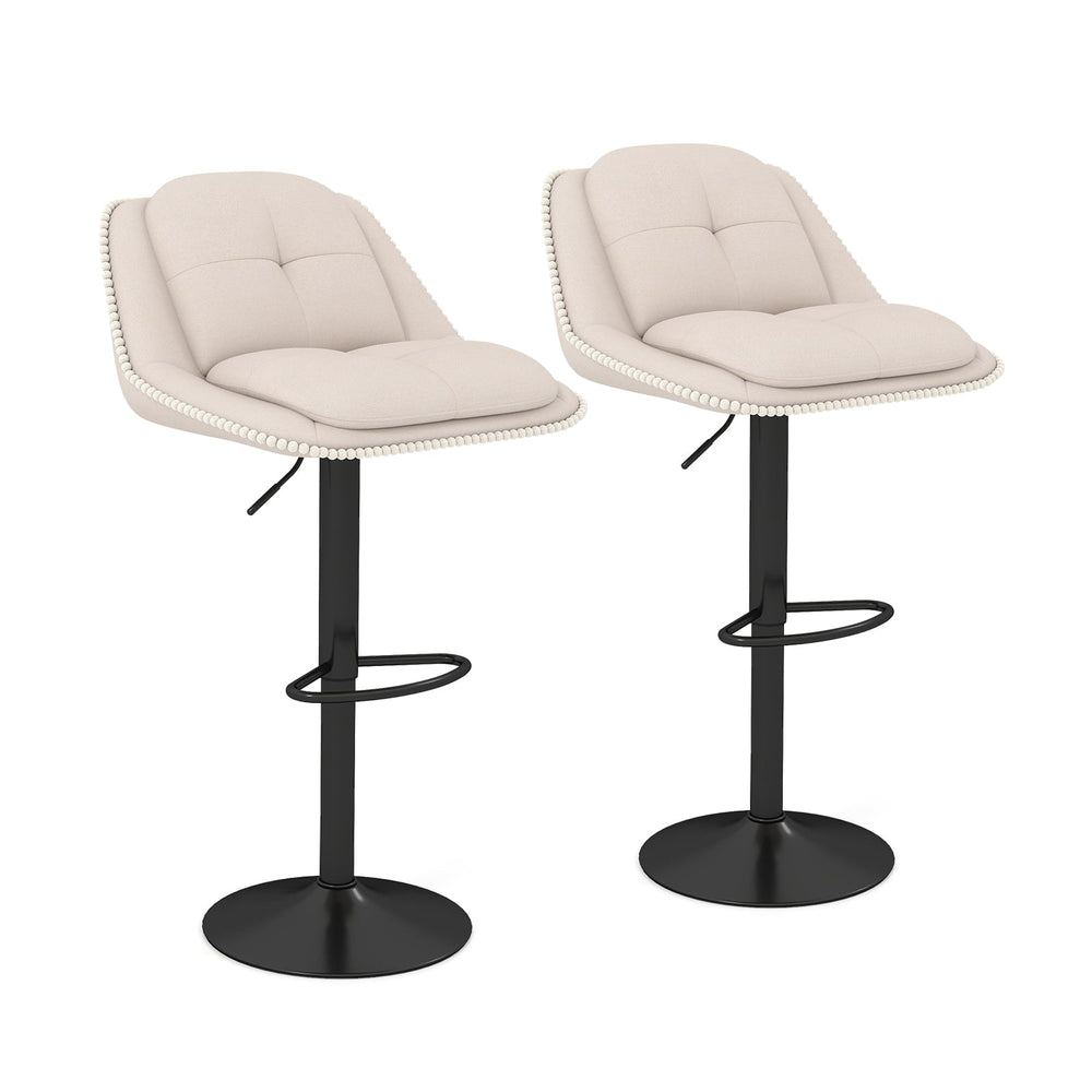 Bar Stools Set of 2 Modern Adjustable Chenille Upholstered Barstools-White