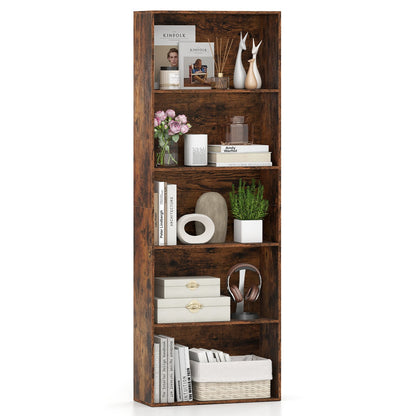 5-Tier Bookshelf with Freestanding Display Shelf and Storage Organizer for Living Room-Rustic Brown