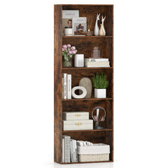5-Tier Bookshelf with Freestanding Display Shelf and Storage Organizer for Living Room-Rustic Brown