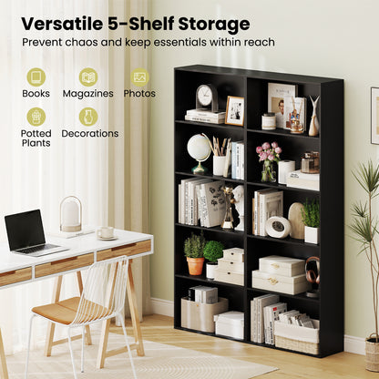 5-Tier Bookshelf with Freestanding Display Shelf and Storage Organizer for Living Room-Black