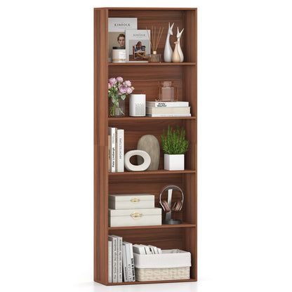 5-Tier Bookshelf with Freestanding Display Shelf and Storage Organizer for Living Room-Brown