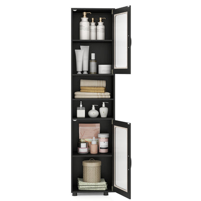 Tall Bathroom Storage Cabinet with Adjustable Shelf for Laundry-Black