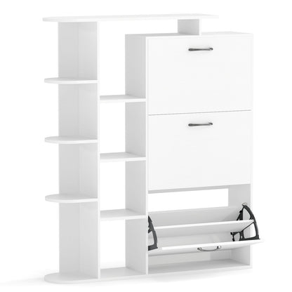 Freestanding Shoe Organizer with 3 Flip Drawers and 8 Adjustable Drawer Shelves-White