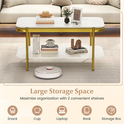 Modern Rectangular Coffee Table 2-Tier Center Table-White