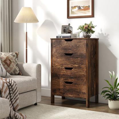 4-Drawer Wooden Tall Utility Storage Dresser with Anti-Toppling Kits for Bedroom-Rustic Brown