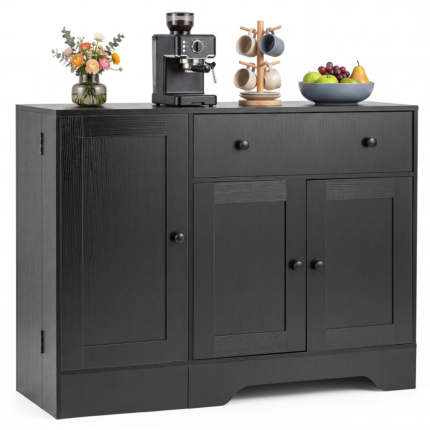Buffet Cabinet with Storage with 3 Doors Drawers and Shelves-Black
