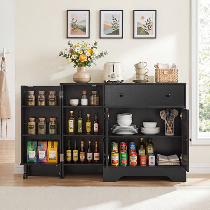 Buffet Cabinet with Storage with 3 Doors Drawers and Shelves-Black