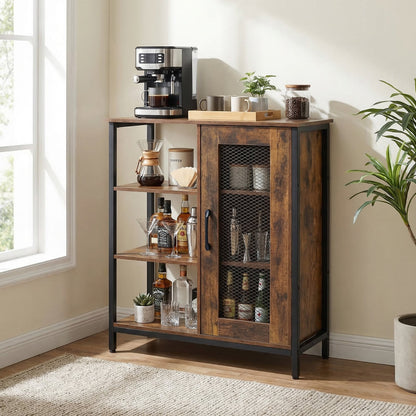 Buffet Cabinet with Adjustable Shelves and Carbon Steel Frame for Living Room-Rustic Brown