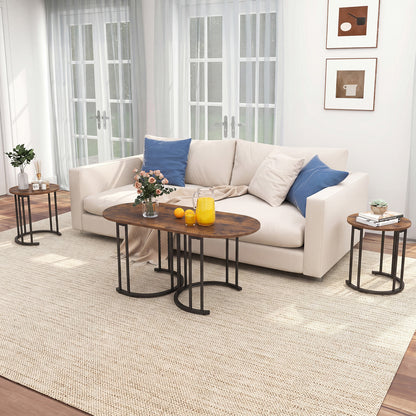 3-Piece Nesting Coffee Table Set 110cm Coffee Table with 2 Side Tables-Rustic Brown
