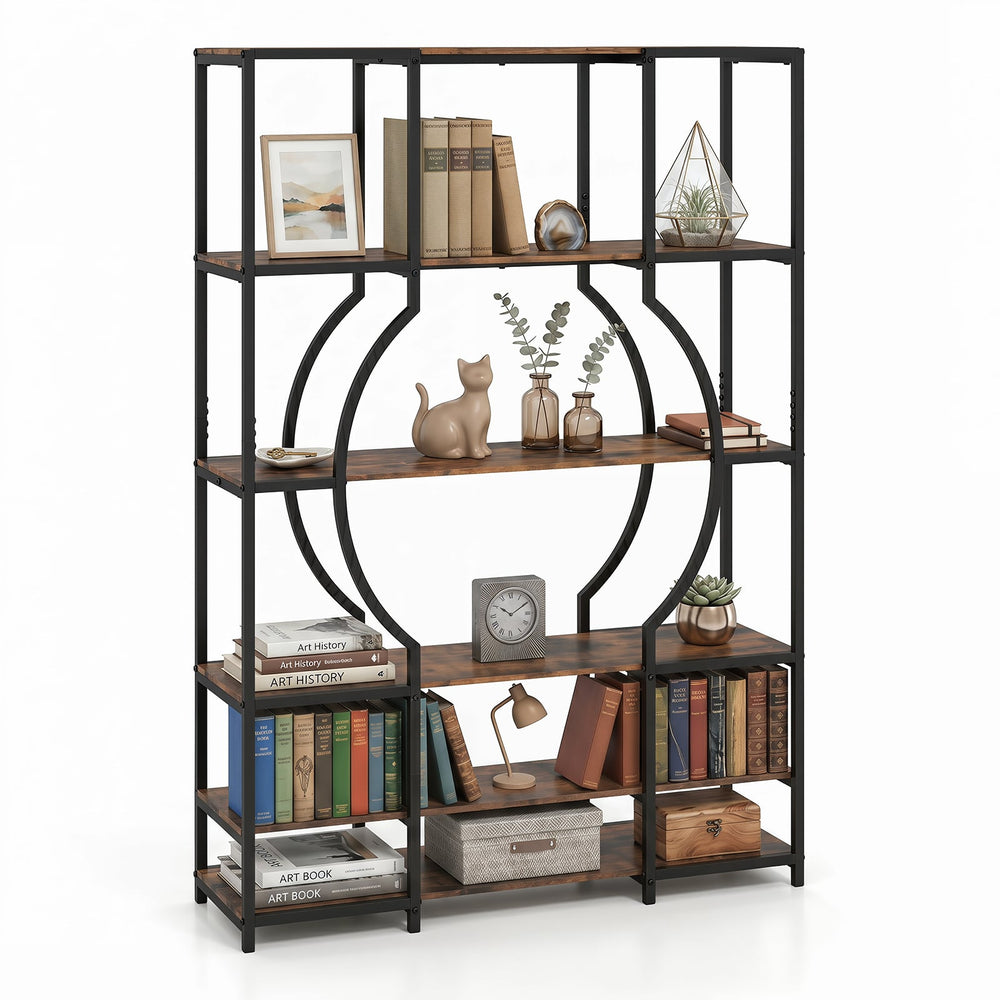 5-Tier Industrial Geometric Display Shelf with Open Shelves-Rustic Brown