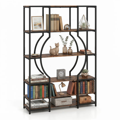 5-Tier Industrial Geometric Display Shelf with Open Shelves-Rustic Brown
