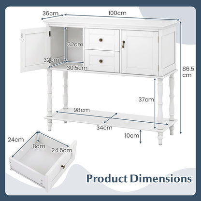 Console Table with 2 Drawers and 2 Door Cabinets for Entryway-White