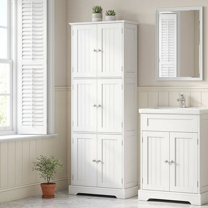 60 x 30 x 160 CM Tall Bathroom Storage Cabinet with 6 Doors-White